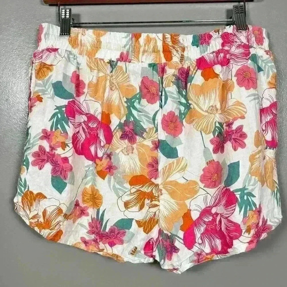 RACHEL ZOE Floral Hawaiian Tropical Linen Blend Pull On Shorts Women Medium - Picture 8 of 9